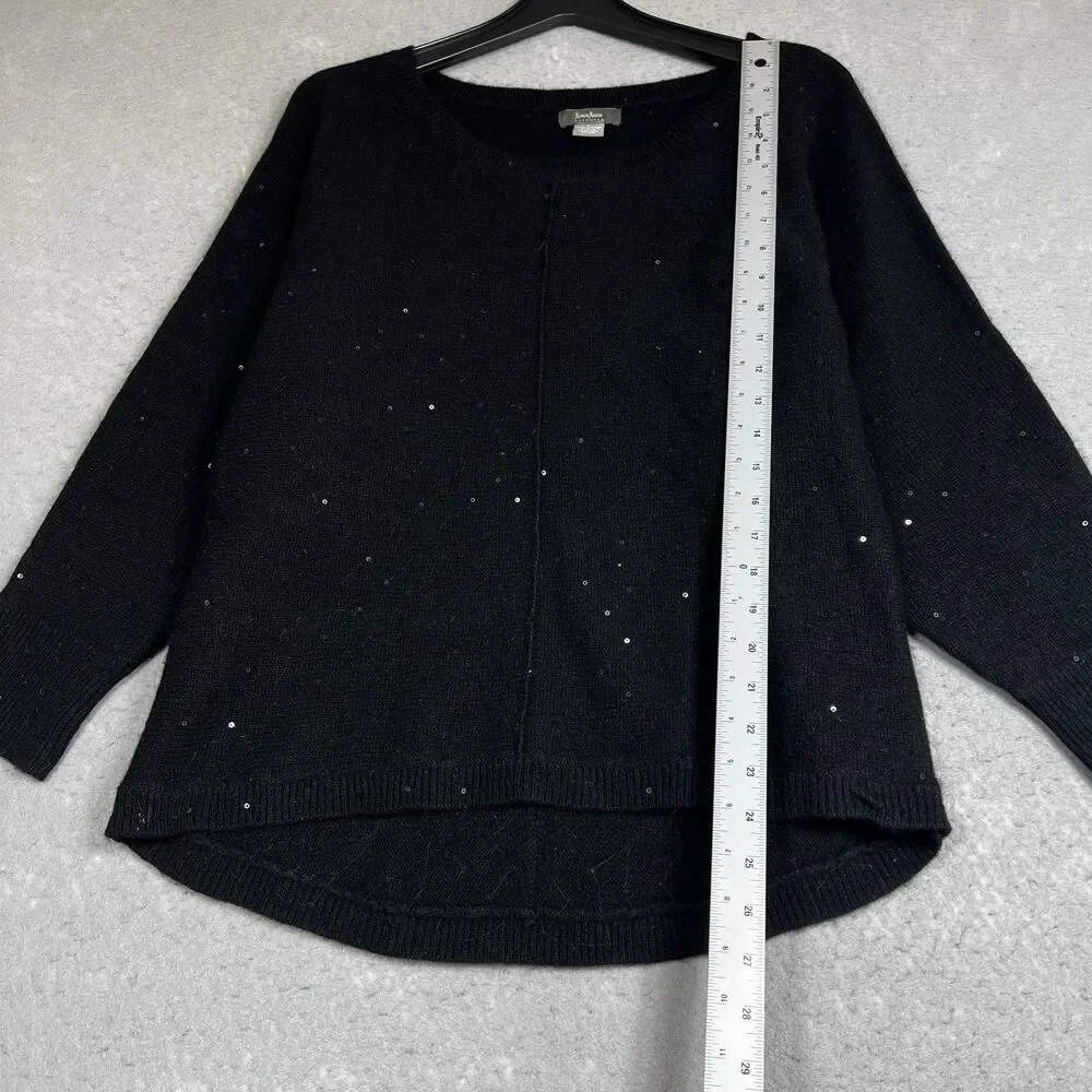 Neiman Marcus Sweater Womens Large Black 100% Cashmere Crew Neck Glitter